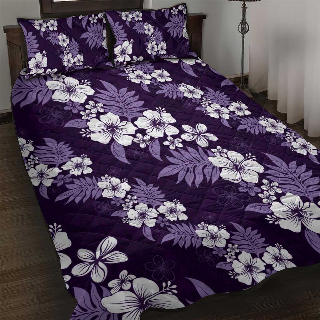 Hawaiian Hibiscus Tribal Floral Purple Quilt Bed Set Polynesian Tapa Pattern - Polynesian Pride