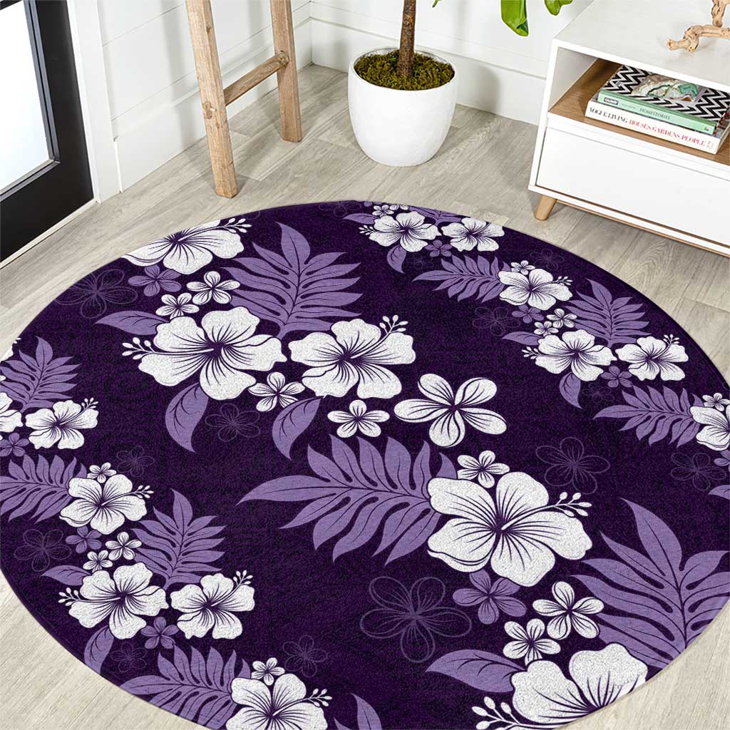 Hawaiian Hibiscus Tribal Floral Purple Round Carpet Polynesian Tapa Pattern - Polynesian Pride
