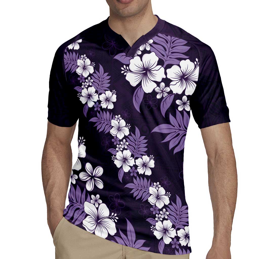 Hawaiian Hibiscus Tribal Floral Purple Rugby Jersey Polynesian Tapa Pattern LT01 - Polynesian Pride