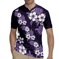 Hawaiian Hibiscus Tribal Floral Purple Rugby Jersey Polynesian Tapa Pattern LT01 - Polynesian Pride