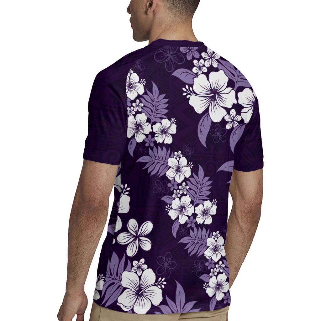 Hawaiian Hibiscus Tribal Floral Purple Rugby Jersey Polynesian Tapa Pattern LT01 - Polynesian Pride