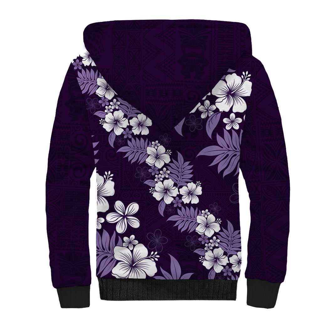 Hawaiian Hibiscus Tribal Floral Purple Sherpa Hoodie Polynesian Tapa Pattern LT01 - Polynesian Pride