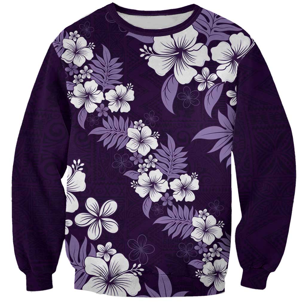 Hawaiian Hibiscus Tribal Floral Purple Sweatshirt Polynesian Tapa Pattern LT01 Unisex Purple - Polynesian Pride