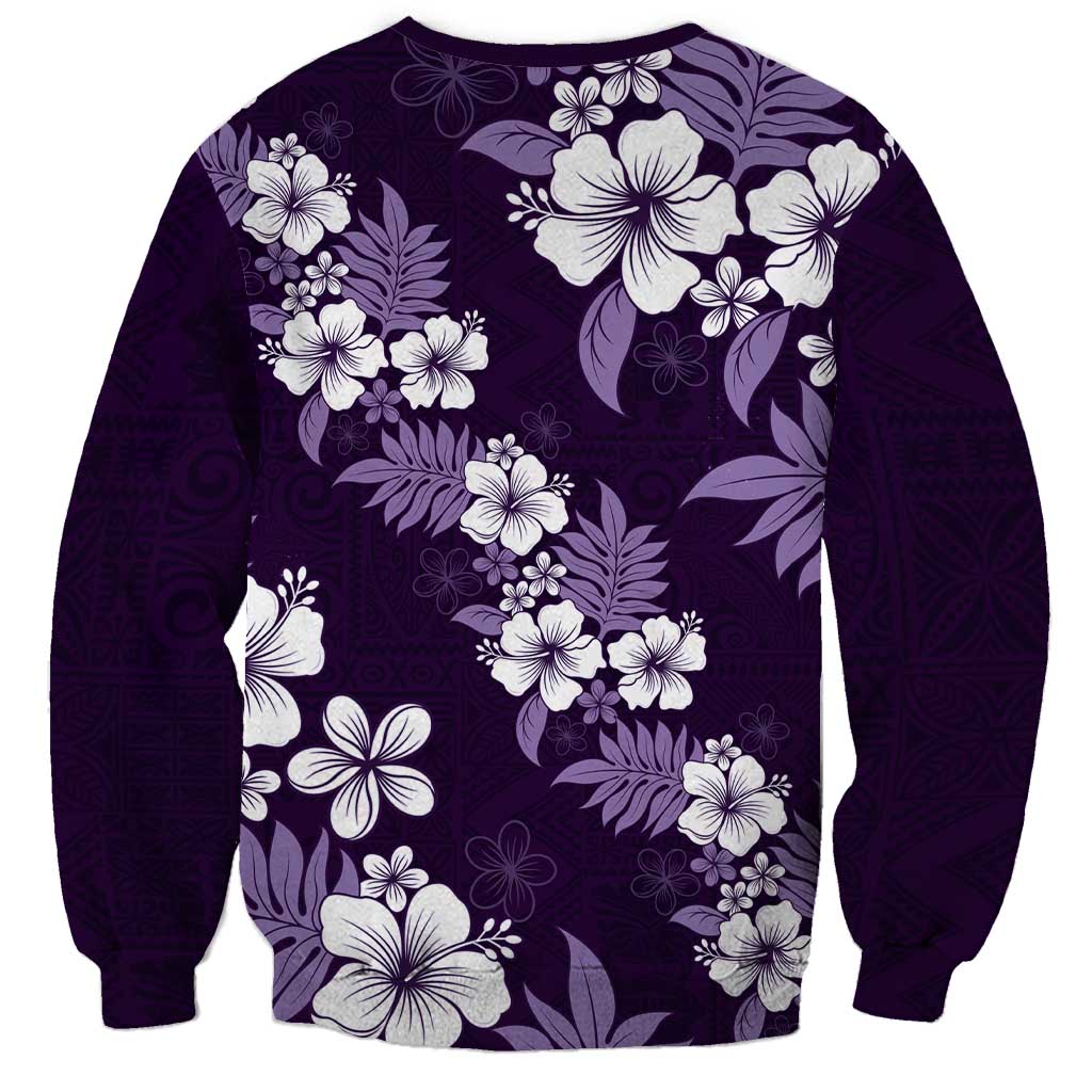 Hawaiian Hibiscus Tribal Floral Purple Sweatshirt Polynesian Tapa Pattern LT01 - Polynesian Pride