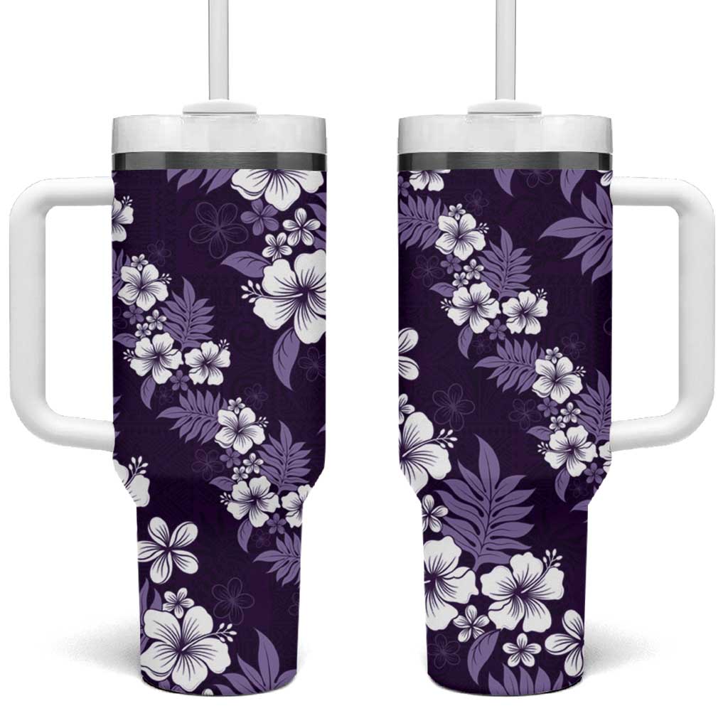 Hawaiian Hibiscus Tribal Floral Purple Tumbler With Handle Polynesian Tapa Pattern - Polynesian Pride