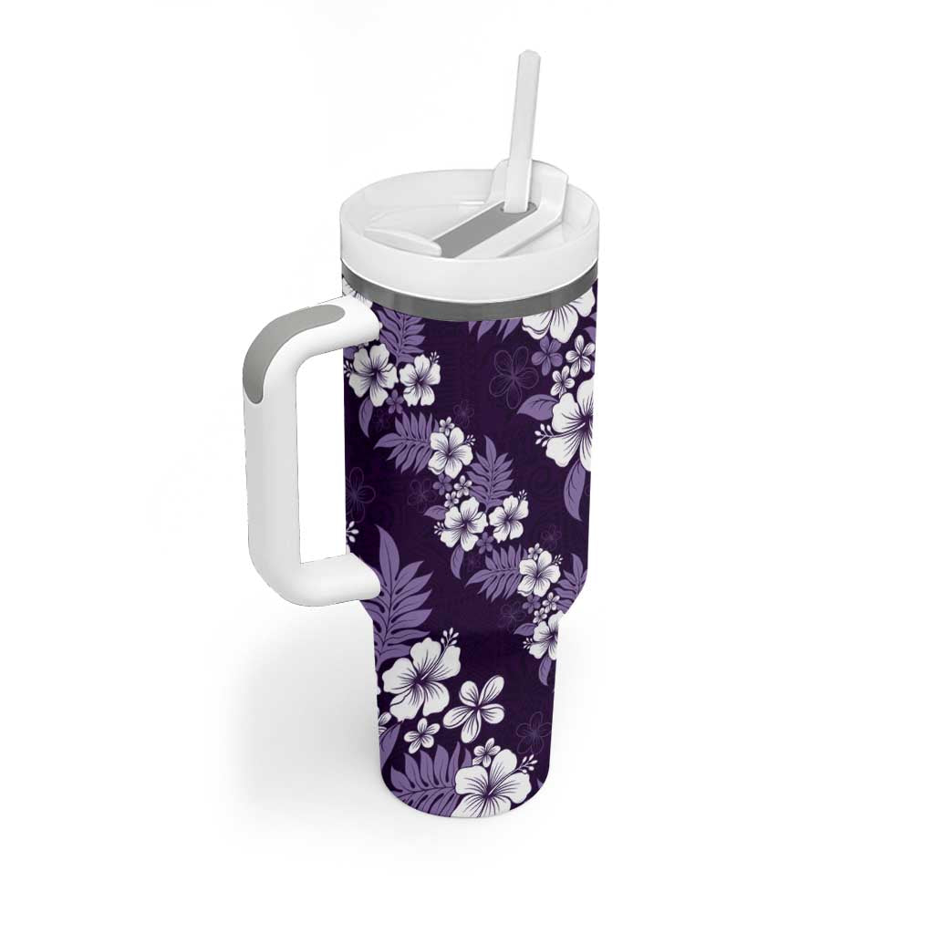 Hawaiian Hibiscus Tribal Floral Purple Tumbler With Handle Polynesian Tapa Pattern - Polynesian Pride