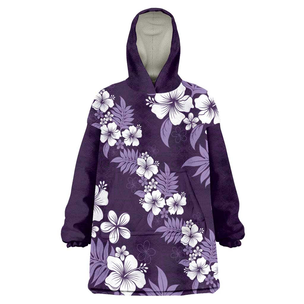 Hawaiian Hibiscus Tribal Floral Purple Wearable Blanket Hoodie Polynesian Tapa Pattern LT01 One Size Purple - Polynesian Pride