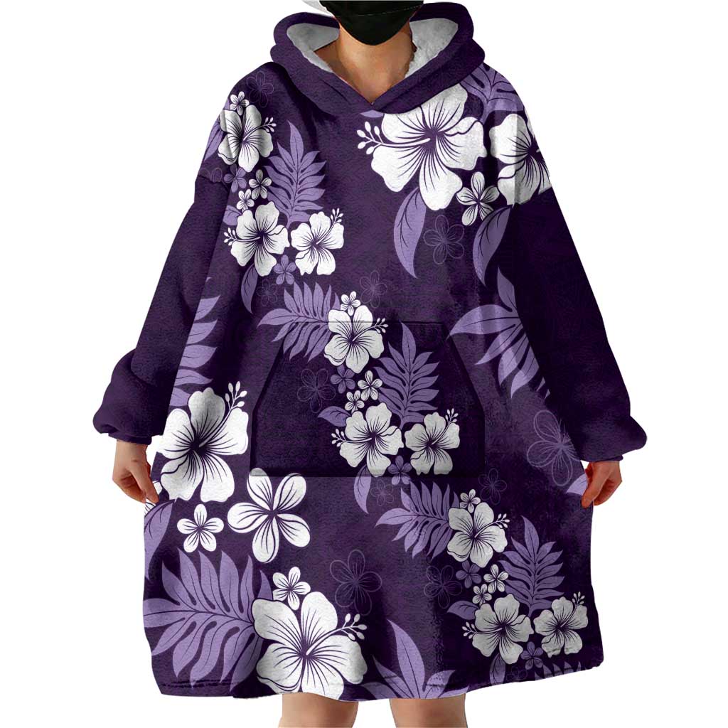 Hawaiian Hibiscus Tribal Floral Purple Wearable Blanket Hoodie Polynesian Tapa Pattern LT01 - Polynesian Pride