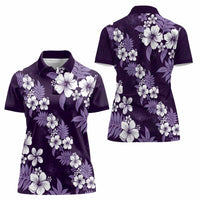 Hawaiian Hibiscus Tribal Floral Purple Women Polo Shirt Polynesian Tapa Pattern - Polynesian Pride