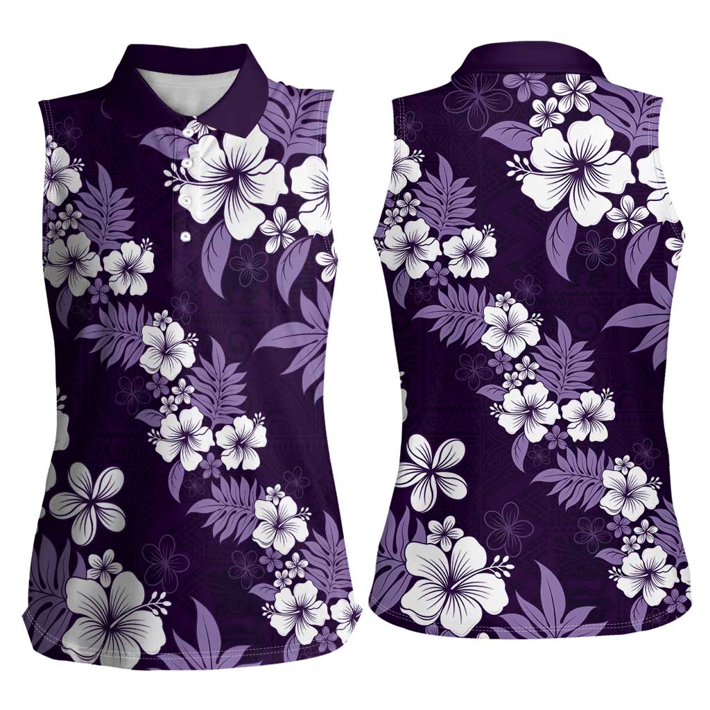 Hawaiian Hibiscus Tribal Floral Purple Women Sleeveless Polo Shirt Polynesian Tapa Pattern LT01 - Polynesian Pride
