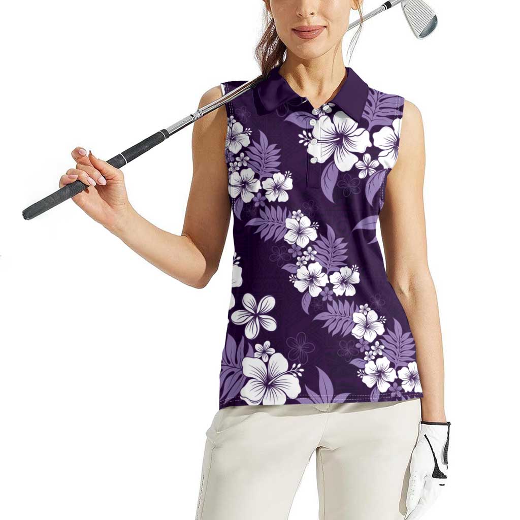 Hawaiian Hibiscus Tribal Floral Purple Women Sleeveless Polo Shirt Polynesian Tapa Pattern LT01 - Polynesian Pride
