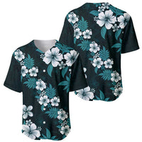 Hawaiian Hibiscus Tribal Floral Teal Baseball Jersey Polynesian Tapa Pattern - Polynesian Pride