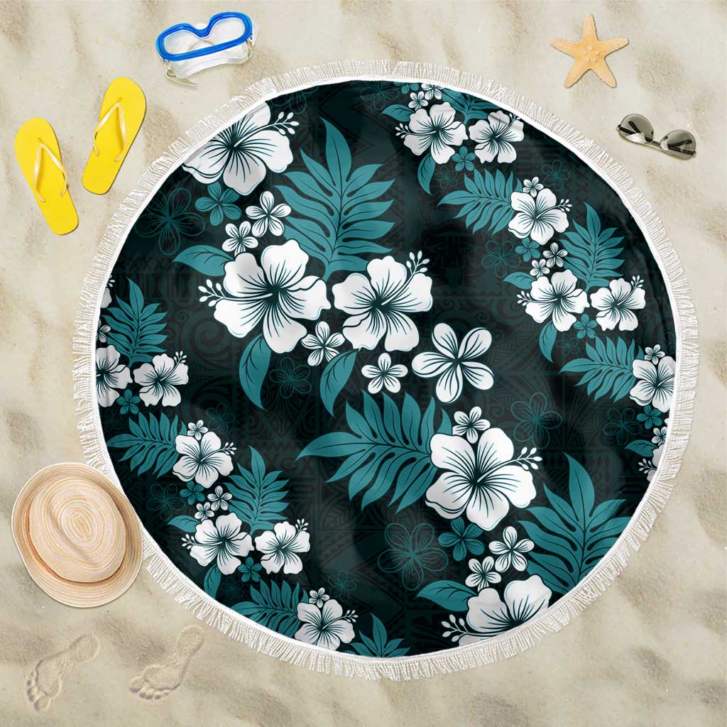 Hawaiian Hibiscus Tribal Floral Teal Beach Blanket Polynesian Tapa Pattern LT01 One Size 150cm Teal - Polynesian Pride