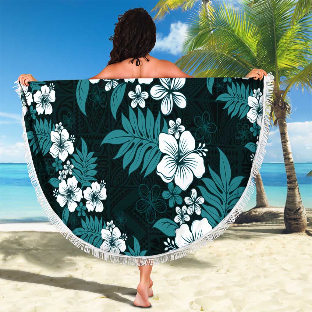 Hawaiian Hibiscus Tribal Floral Teal Beach Blanket Polynesian Tapa Pattern LT01 - Polynesian Pride