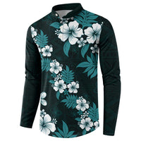 Hawaiian Hibiscus Tribal Floral Teal Button Sweatshirt Polynesian Tapa Pattern LT01 - Polynesian Pride