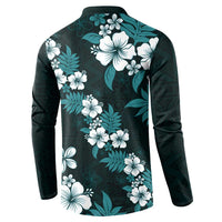 Hawaiian Hibiscus Tribal Floral Teal Button Sweatshirt Polynesian Tapa Pattern LT01 - Polynesian Pride