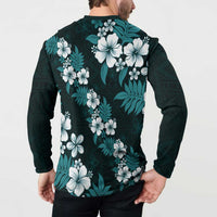 Hawaiian Hibiscus Tribal Floral Teal Button Sweatshirt Polynesian Tapa Pattern LT01 - Polynesian Pride