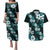 Hawaiian Hibiscus Tribal Floral Teal Couples Matching Puletasi and Hawaiian Shirt Polynesian Tapa Pattern - Polynesian Pride