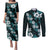 Hawaiian Hibiscus Tribal Floral Teal Couples Matching Puletasi and Long Sleeve Button Shirt Polynesian Tapa Pattern - Polynesian Pride