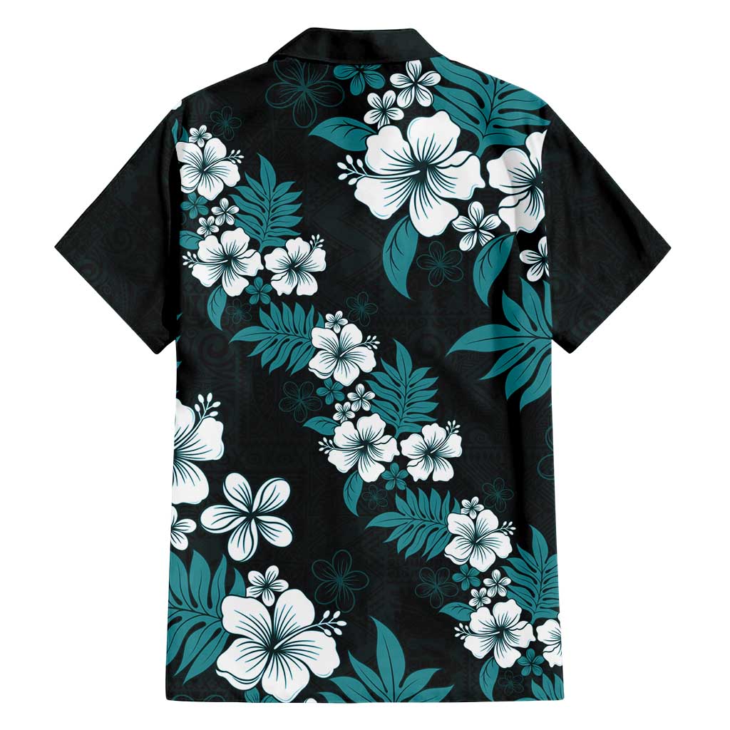 Hawaiian Hibiscus Tribal Floral Teal Family Matching Puletasi and Hawaiian Shirt Polynesian Tapa Pattern LT01 - Polynesian Pride