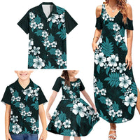Hawaiian Hibiscus Tribal Floral Teal Family Matching Summer Maxi Dress and Hawaiian Shirt Polynesian Tapa Pattern LT01 - Polynesian Pride
