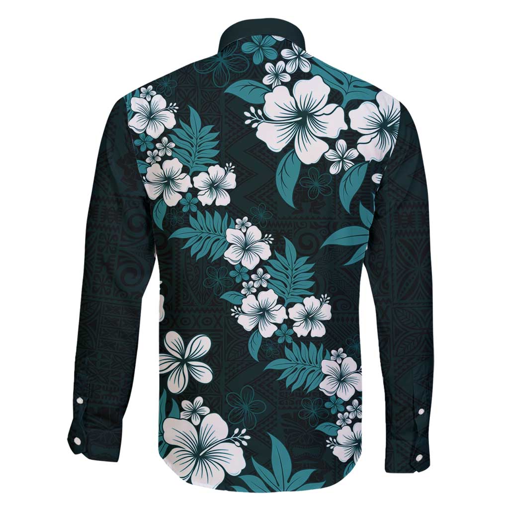 Hawaiian Hibiscus Tribal Floral Teal Family Matching Summer Maxi Dress and Hawaiian Shirt Polynesian Tapa Pattern LT01 - Polynesian Pride