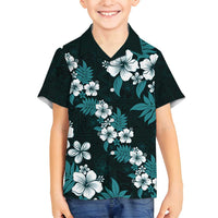 Hawaiian Hibiscus Tribal Floral Teal Family Matching Summer Maxi Dress and Hawaiian Shirt Polynesian Tapa Pattern LT01 Son's Shirt Teal - Polynesian Pride