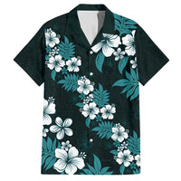 Hawaiian Hibiscus Tribal Floral Teal Family Matching Tank Maxi Dress and Hawaiian Shirt Polynesian Tapa Pattern LT01 Dad's Shirt - Short Sleeve Teal - Polynesian Pride