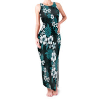 Hawaiian Hibiscus Tribal Floral Teal Family Matching Tank Maxi Dress and Hawaiian Shirt Polynesian Tapa Pattern LT01 Mom's Dress Teal - Polynesian Pride