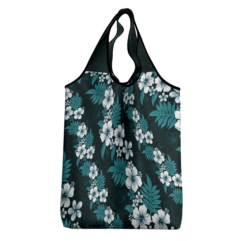 Hawaiian Hibiscus Tribal Floral Teal Grocery Bag Polynesian Tapa Pattern LT01 - Polynesian Pride
