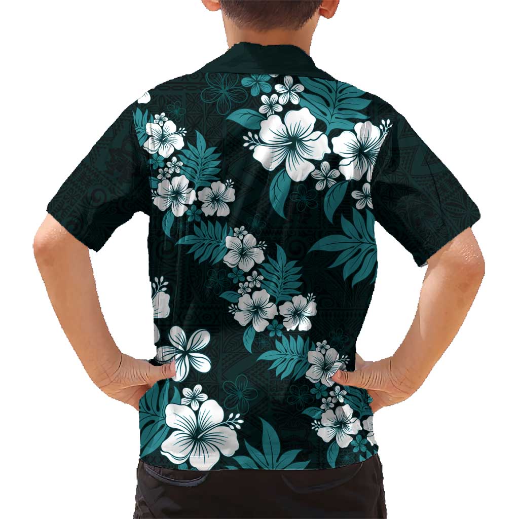 Hawaiian Hibiscus Tribal Floral Teal Hawaiian Shirt Polynesian Tapa Pattern - Polynesian Pride