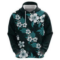 Hawaiian Hibiscus Tribal Floral Teal Hoodie Polynesian Tapa Pattern - Polynesian Pride