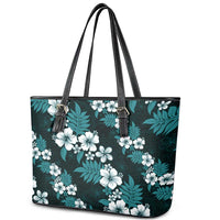 Hawaiian Hibiscus Tribal Floral Teal Leather Tote Bag Polynesian Tapa Pattern - Polynesian Pride