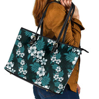 Hawaiian Hibiscus Tribal Floral Teal Leather Tote Bag Polynesian Tapa Pattern - Polynesian Pride