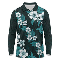 Hawaiian Hibiscus Tribal Floral Teal Long Sleeve Polo Shirt Polynesian Tapa Pattern LT01 Teal - Polynesian Pride