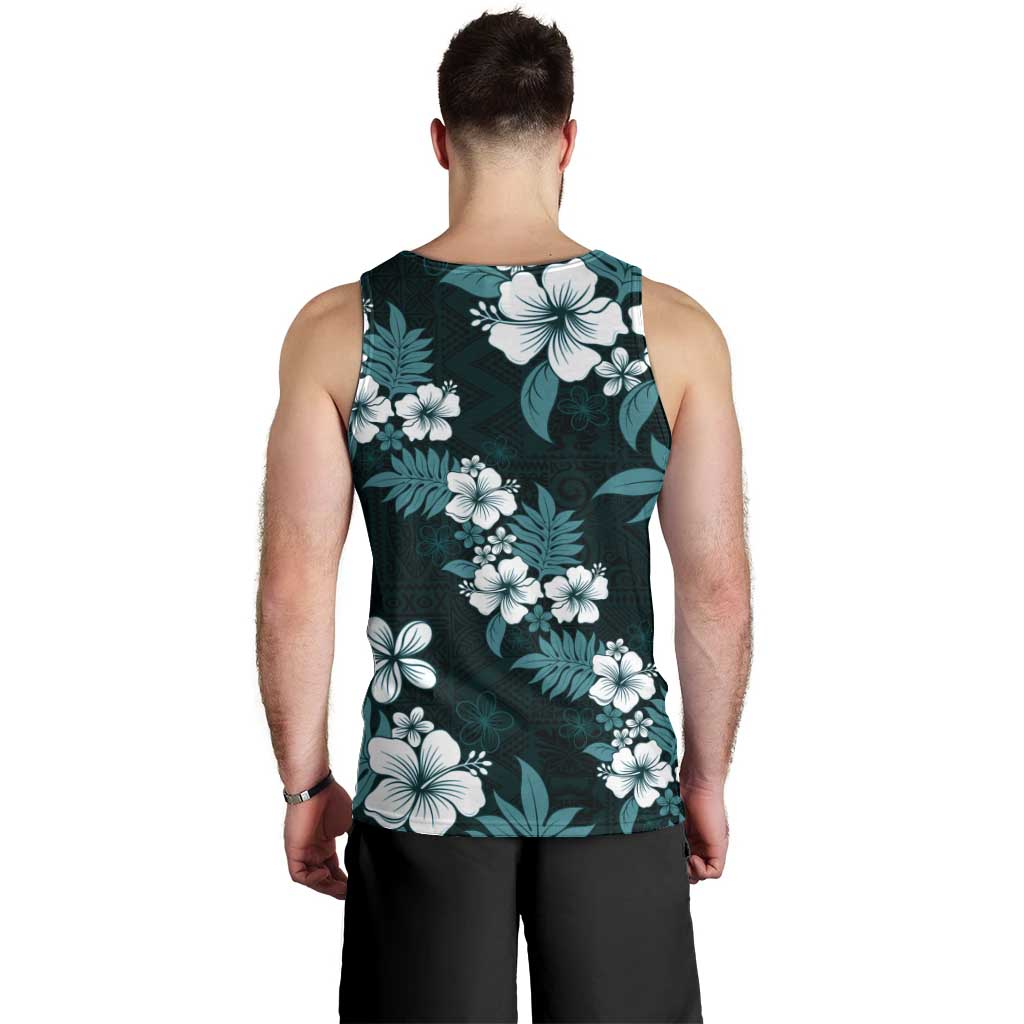 Hawaiian Hibiscus Tribal Floral Teal Men Tank Top Polynesian Tapa Pattern LT01 - Polynesian Pride