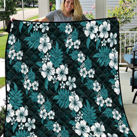 Hawaiian Hibiscus Tribal Floral Teal Quilt Polynesian Tapa Pattern - Polynesian Pride