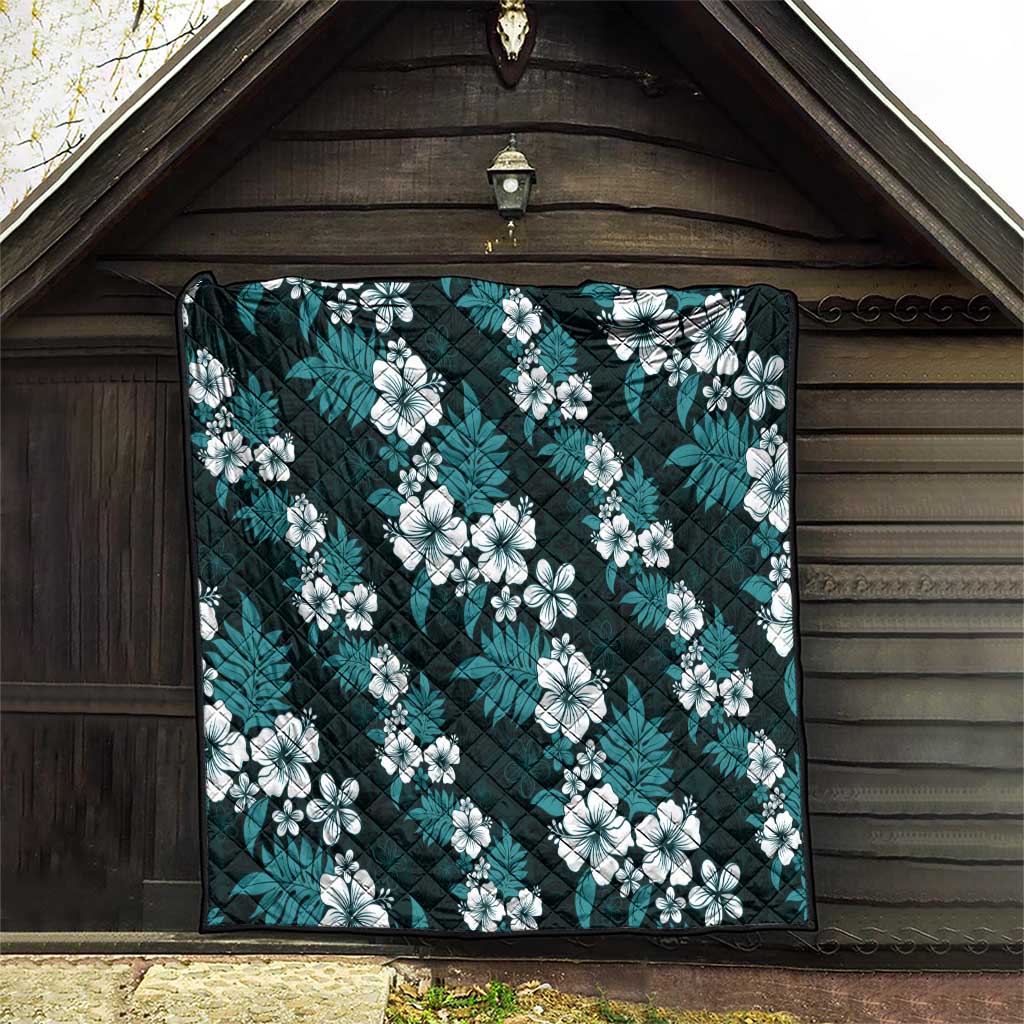 Hawaiian Hibiscus Tribal Floral Teal Quilt Polynesian Tapa Pattern - Polynesian Pride