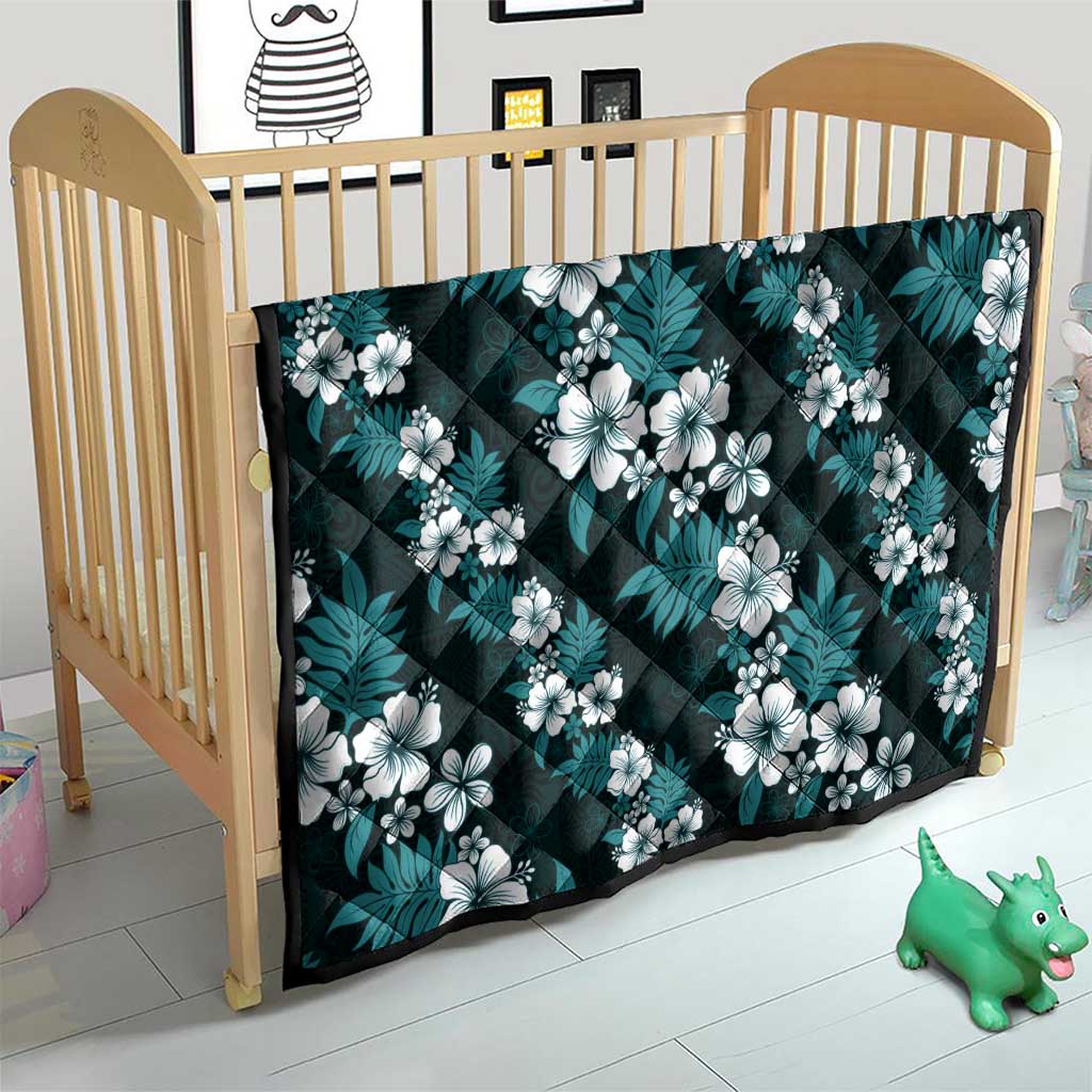 Hawaiian Hibiscus Tribal Floral Teal Quilt Polynesian Tapa Pattern - Polynesian Pride