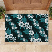 Hawaiian Hibiscus Tribal Floral Teal Rubber Doormat Polynesian Tapa Pattern LT01 Teal - Polynesian Pride