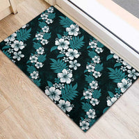 Hawaiian Hibiscus Tribal Floral Teal Rubber Doormat Polynesian Tapa Pattern LT01 - Polynesian Pride