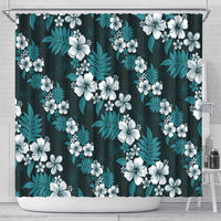 Hawaiian Hibiscus Tribal Floral Teal Shower Curtain Polynesian Tapa Pattern - Polynesian Pride