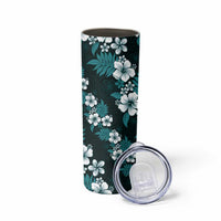Hawaiian Hibiscus Tribal Floral Teal Skinny Tumbler Polynesian Tapa Pattern - Polynesian Pride