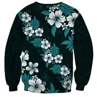 Hawaiian Hibiscus Tribal Floral Teal Sweatshirt Polynesian Tapa Pattern LT01 - Polynesian Pride