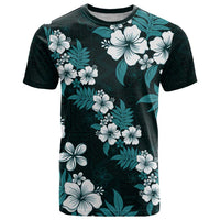Hawaiian Hibiscus Tribal Floral Teal T Shirt Polynesian Tapa Pattern - Polynesian Pride
