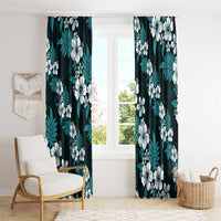 Hawaiian Hibiscus Tribal Floral Teal Window Curtain Polynesian Tapa Pattern - Polynesian Pride
