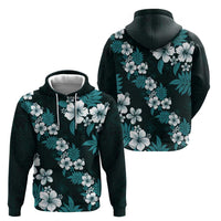 Hawaiian Hibiscus Tribal Floral Teal Zip Hoodie Polynesian Tapa Pattern - Polynesian Pride