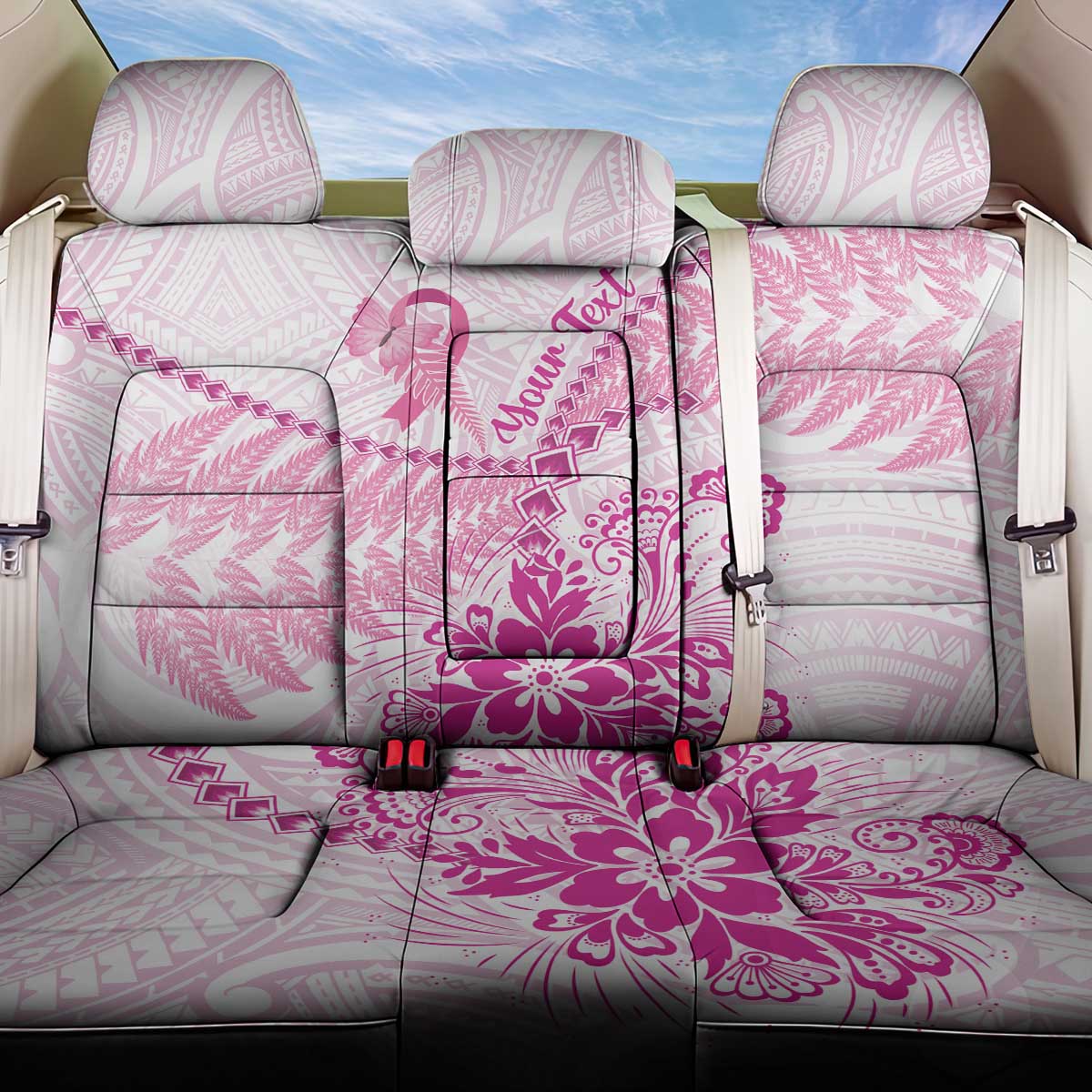 Personalised New Zealand Pink Fern Breast Cancer Back Car Seat Cover Polynesian Pattern LT01 One Size Pink - Polynesian Pride