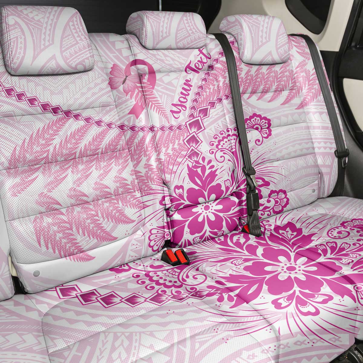 Personalised New Zealand Pink Fern Breast Cancer Back Car Seat Cover Polynesian Pattern LT01 - Polynesian Pride