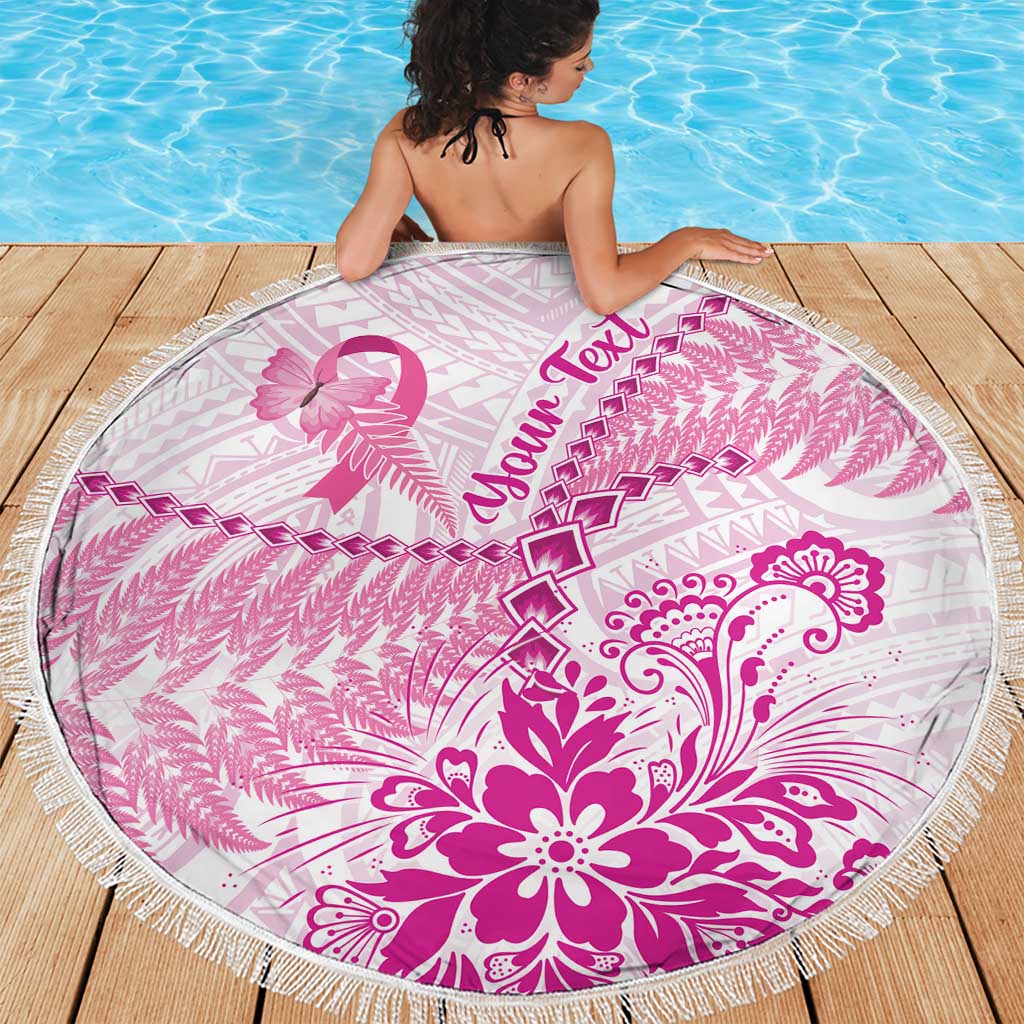 Personalised New Zealand Pink Fern Breast Cancer Beach Blanket Polynesian Pattern LT01 - Polynesian Pride